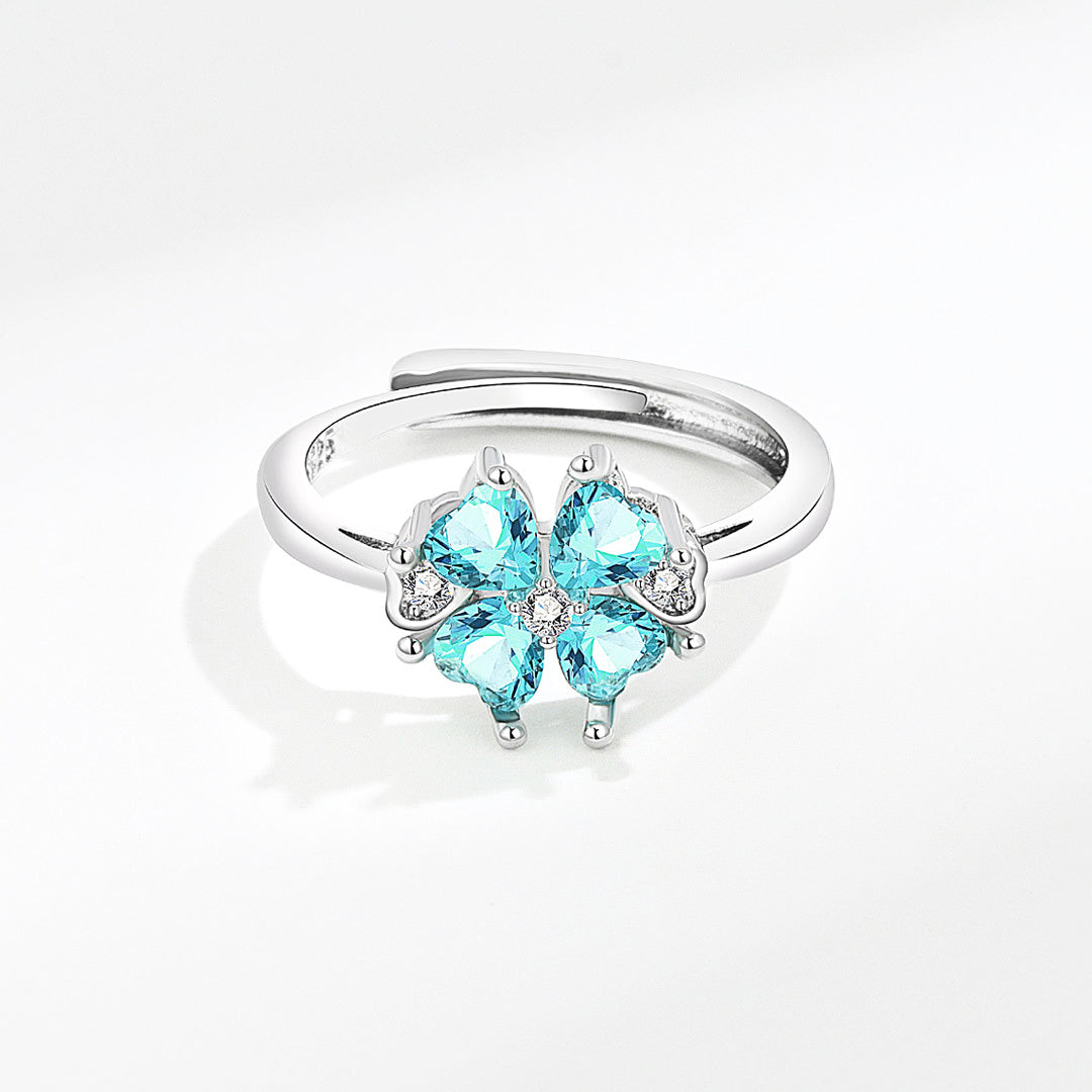 Luxe9169 Four Leaf Clover Topaz Ring Adjustable Ring - Tiara.com.sg Singapore Jewelry & Bags