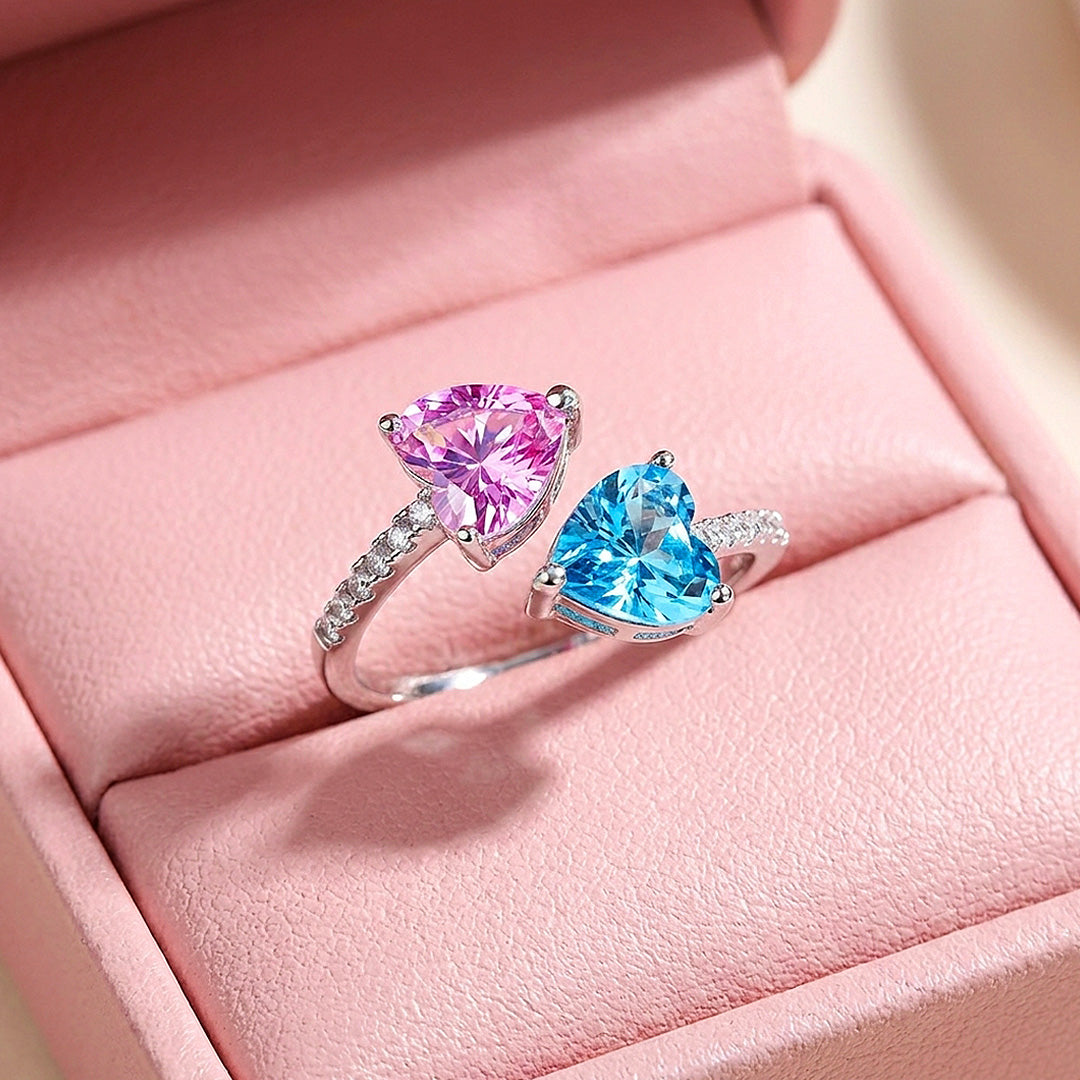 Pink and Blue Heart Toi et Moi Pavé | Women&