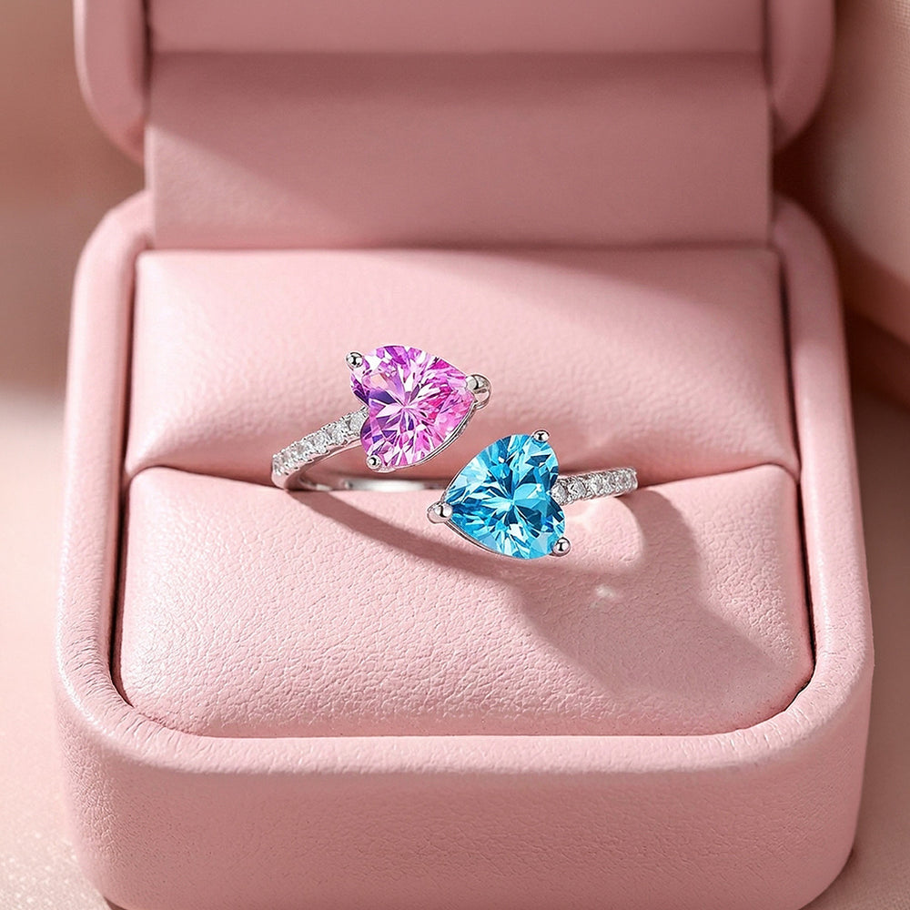 Pink and Blue Heart Toi et Moi Pavé | Women's Ring | Luxe9188