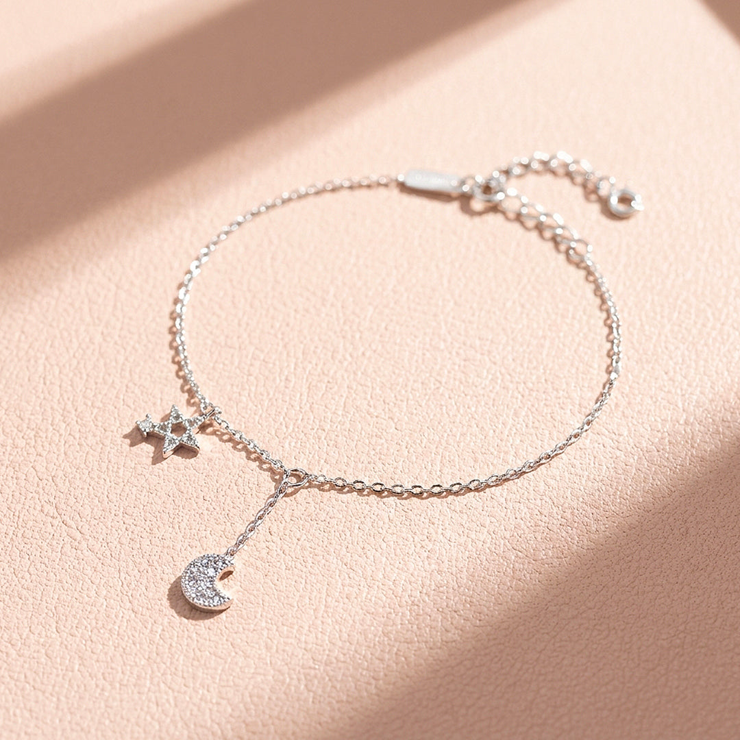 Celestial Crescent Moon &amp; Star Charms | Anklet | Luxe9201