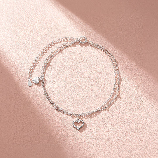 Double Layer Sparkle Heart &amp; Mini Pave Charm | Anklet | Luxe9223
