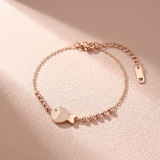 Frosted Fish Charm &amp; Beaded Station | Anklet | Luxe9226