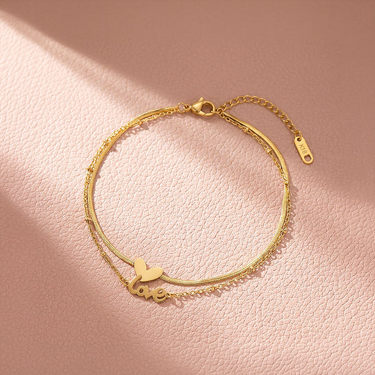 Double Layer Heart &amp; "Love" Script | Anklet | Luxe9234