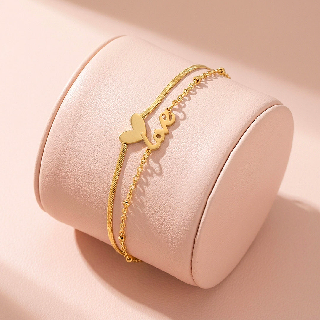 Double Layer Heart &amp; "Love" Script | Anklet | Luxe9234