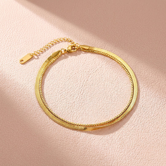 Double Layer Herringbone &amp; Box Chain | Anklet | Luxe9242