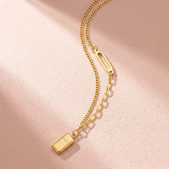Gold Bar Pendant &amp; Paperclip Link | Anklet | Luxe9251