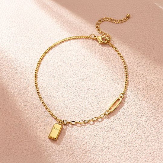 Gold Bar Pendant &amp; Paperclip Link | Anklet | Luxe9251