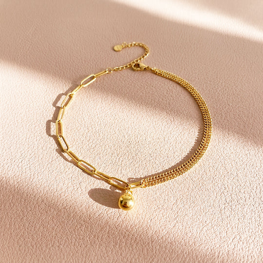 Dual Chain Paperclip &amp; Sphere Charm | Anklet | Luxe9258