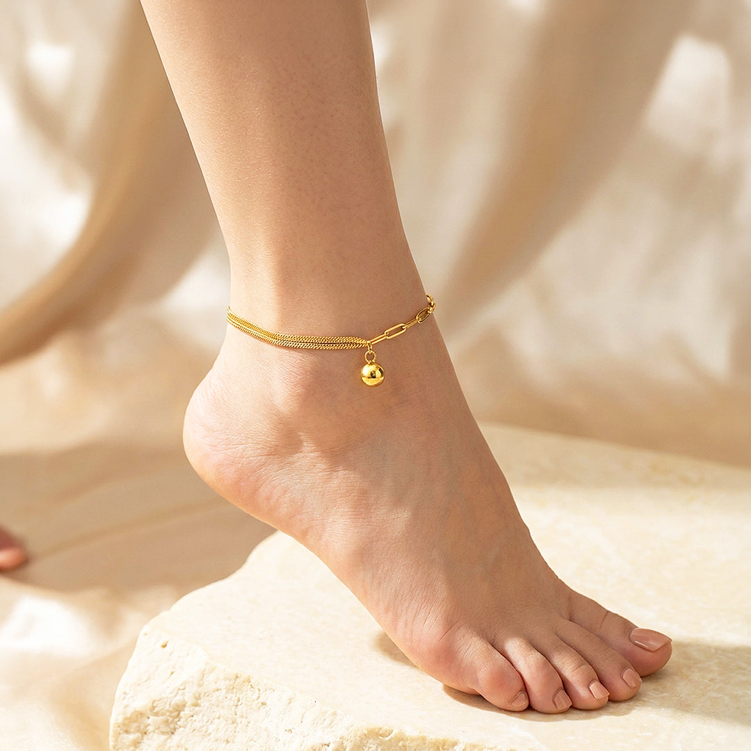 Dual Chain Paperclip &amp; Sphere Charm | Anklet | Luxe9258