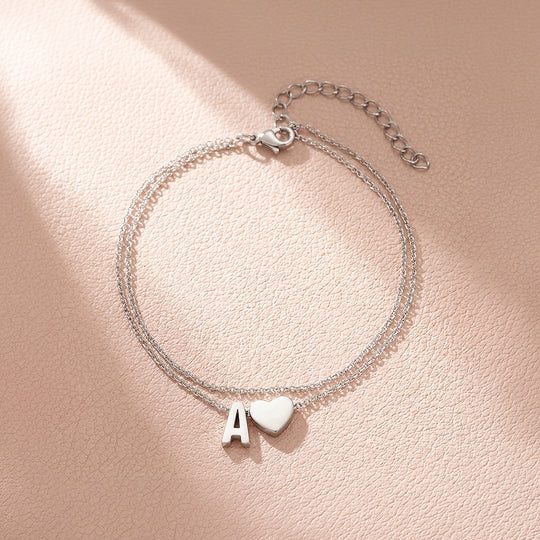 Double Layer Initial &amp; Heart Charm | Anklet | Luxe9267