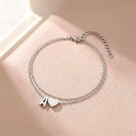Double Layer Initial &amp; Heart Charm | Anklet | Luxe9267