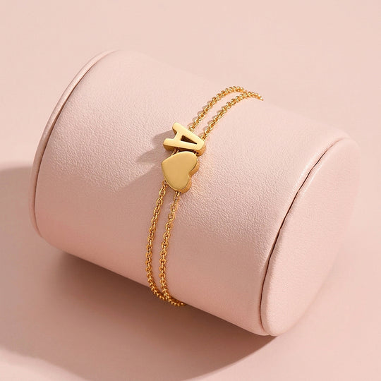 Double Layer Initial &amp; Heart Charm | Anklet | Luxe9267