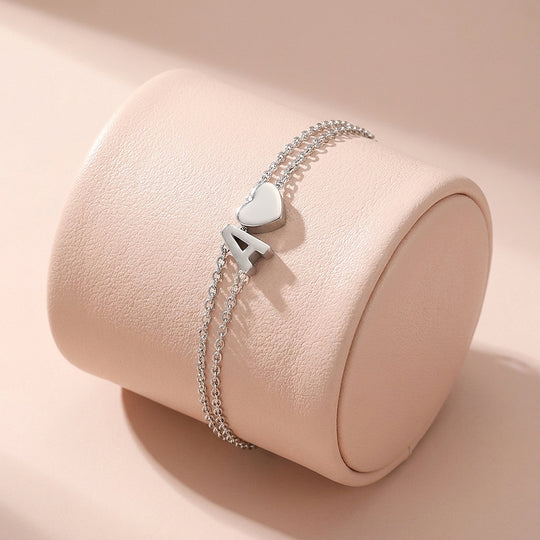 Double Layer Initial &amp; Heart Charm | Anklet | Luxe9267