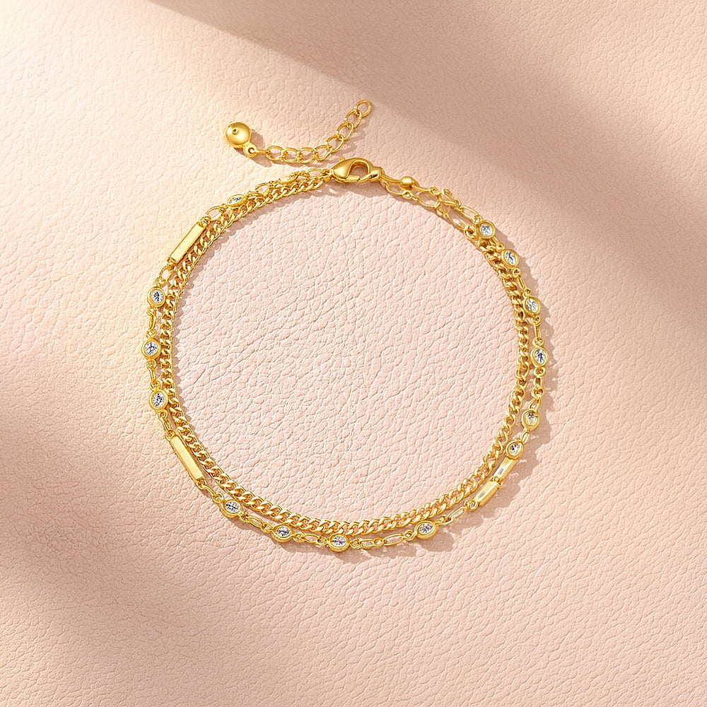 Double-Layer Bezel Stone & Bar | Anklet | Luxe9271