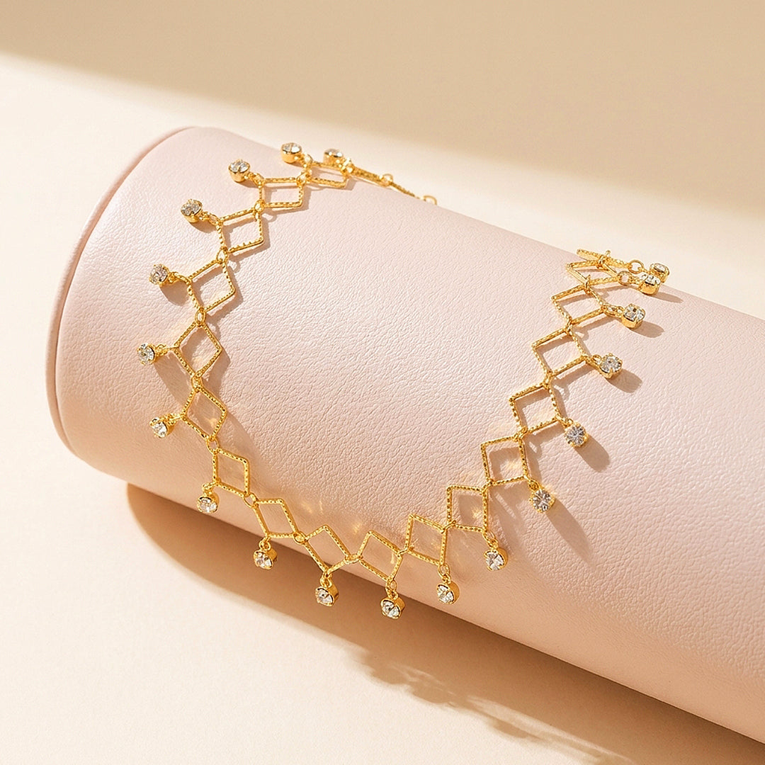 Geometric Ring &amp; Rhombus Sparkle Drop | Anklet | Luxe9281