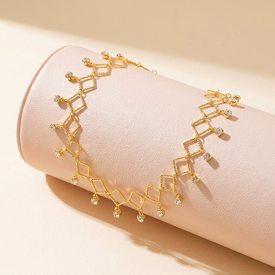 Geometric Ring &amp; Rhombus Sparkle Drop | Anklet | Luxe9281
