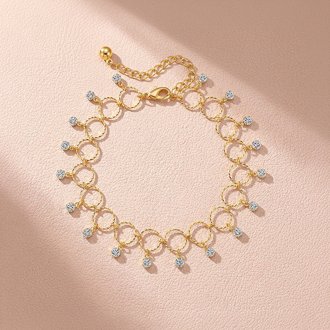 Geometric Ring &amp; Rhombus Sparkle Drop | Anklet | Luxe9281