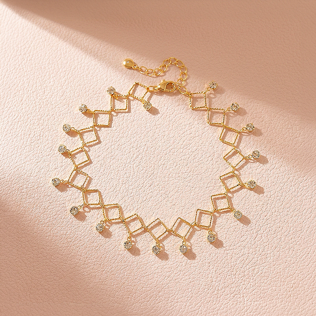 Geometric Ring &amp; Rhombus Sparkle Drop | Anklet | Luxe9281