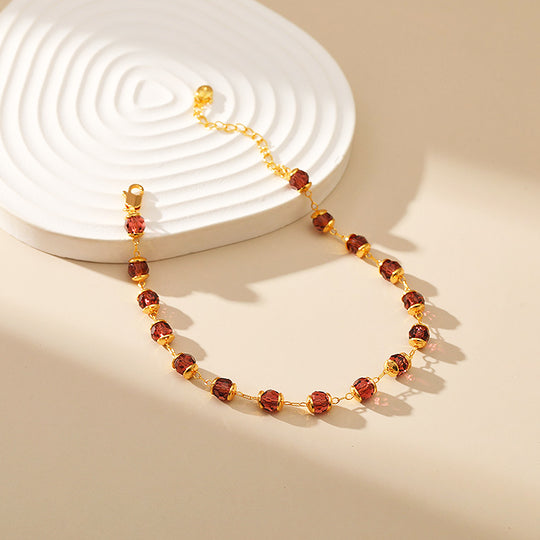 Faceted Garnet Red Glass Bead | Anklet | Luxe9282