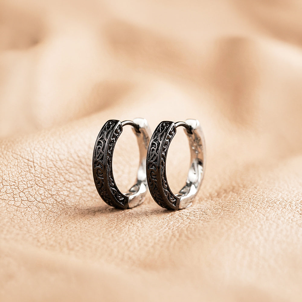 Engraved Scroll Huggie Hoop | Men's Earrings | ME1003