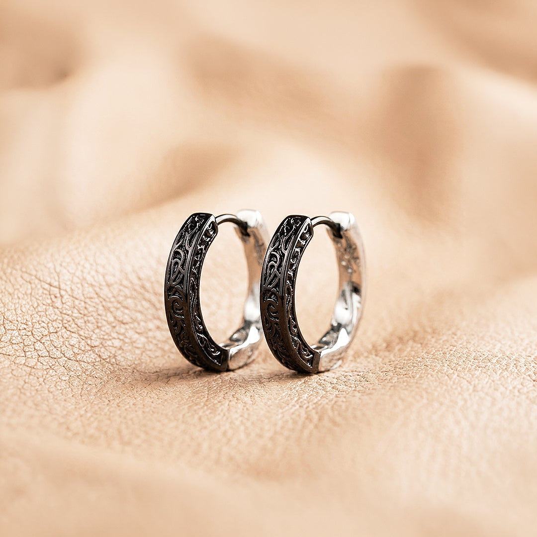 Engraved Scroll Huggie Hoop | Men&