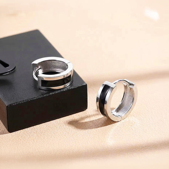 Black Enamel Huggie Hoop | Men&