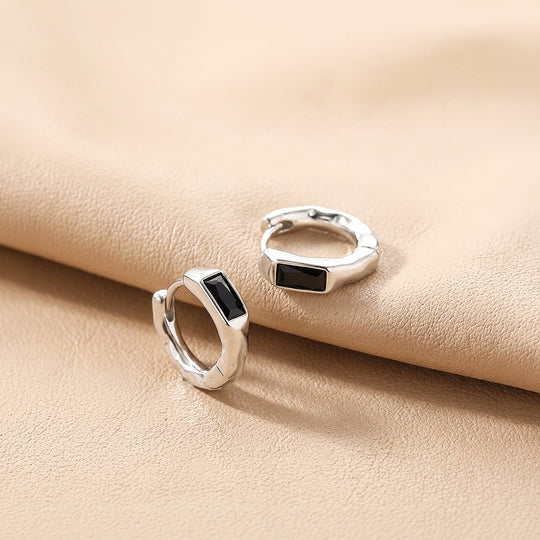 Baguette Stone Hammered Huggie Hoop | Men&