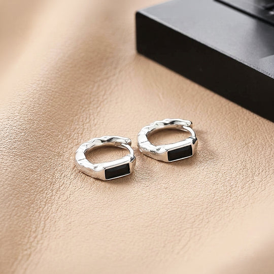 Baguette Stone Hammered Huggie Hoop | Men&