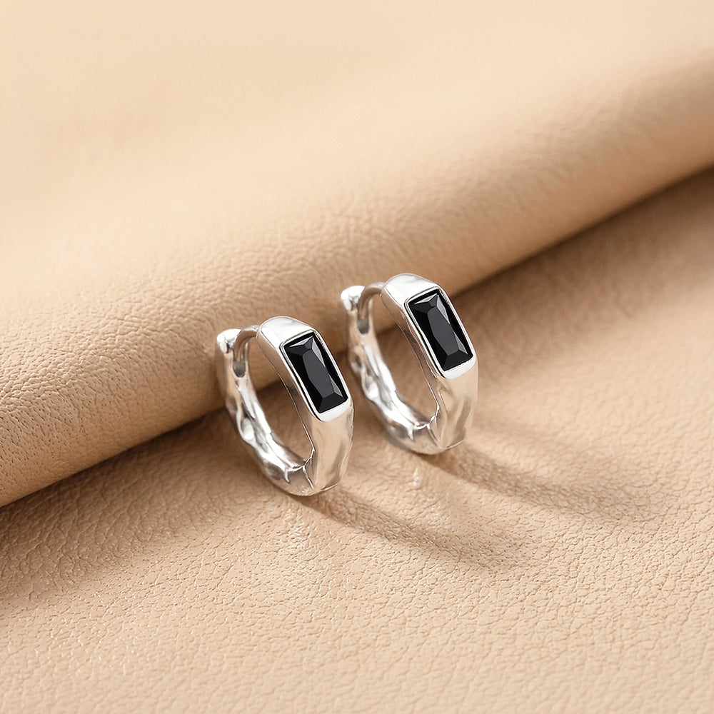 Baguette Stone Hammered Huggie Hoop | Men's Earrings | ME1018
