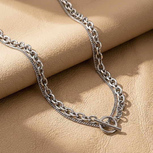 Layered Cable &amp; Curb Chain Toggle Necklace | Men&
