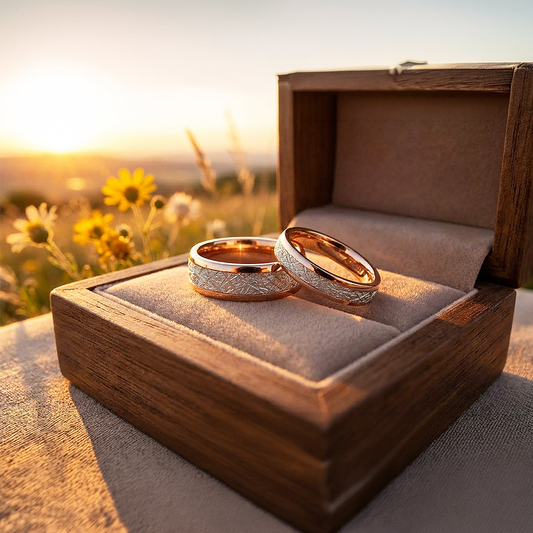 Meteorite | Tungsten Couple Rings | Rose Gold Wedding Bands - Ring | Singapore Jewellery, Wedding Rings &amp; Gifts | Same Day Delivery | Tiara.com.sg