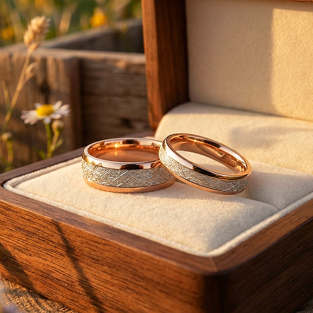 Meteorite | Tungsten Couple Rings | Rose Gold Wedding Bands - Ring | Singapore Jewellery, Wedding Rings &amp; Gifts | Same Day Delivery | Tiara.com.sg