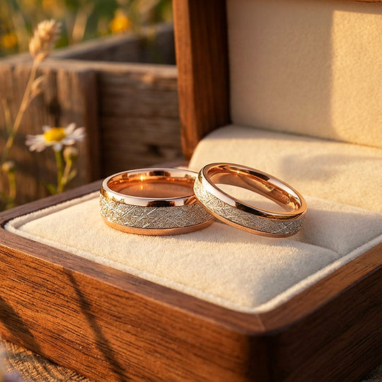 Meteorite | Tungsten Couple Rings | Rose Gold Wedding Bands - Ring | Singapore Jewellery, Wedding Rings &amp; Gifts | Same Day Delivery | Tiara.com.sg