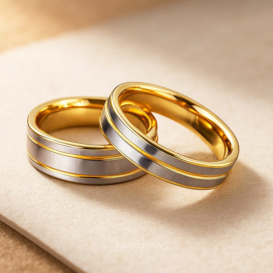 Mintage | Tungsten Couple Rings | Gold &amp; Silver Wedding Bands - Ring | Singapore Jewellery, Wedding Rings &amp; Gifts | Same Day Delivery | Tiara.com.sg