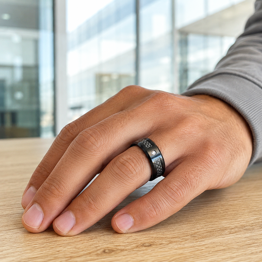 Musk | Black Carbon Fibre Diamond Simulant Tungsten Carbide Ring (Last)