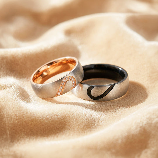 One Heart | Brushed Interlocking Half-Heart Dome Wedding Band