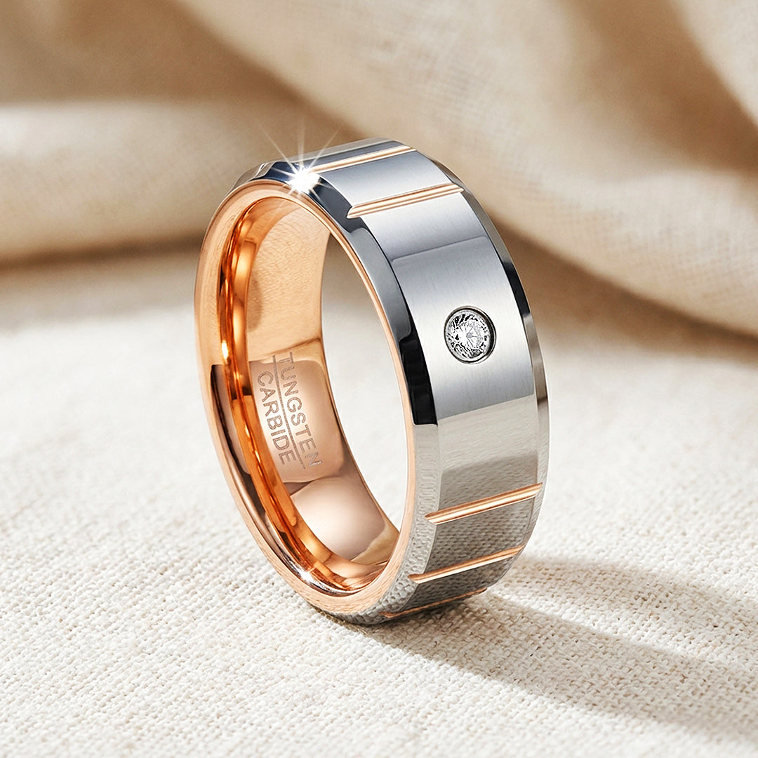 Orvion Rose Gold Solitaire Diamond Simulant Tungsten Carbide Ring - Ring | Singapore Jewellery, Wedding Rings &amp; Gifts | Same Day Delivery | Tiara.com.sg