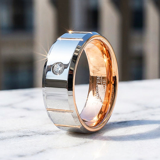 Orvion Rose Gold Solitaire Diamond Simulant Tungsten Carbide Ring - Ring | Singapore Jewellery, Wedding Rings &amp; Gifts | Same Day Delivery | Tiara.com.sg