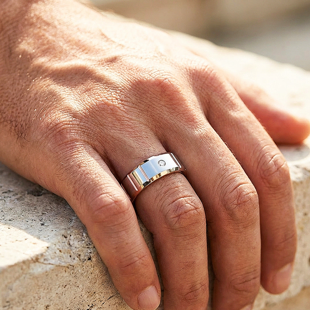 Orvion Rose Gold Solitaire Diamond Simulant Tungsten Carbide Ring - Ring | Singapore Jewellery, Wedding Rings &amp; Gifts | Same Day Delivery | Tiara.com.sg