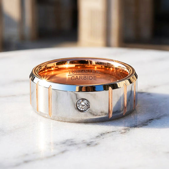 Orvion Rose Gold Solitaire Diamond Simulant Tungsten Carbide Ring - Ring | Singapore Jewellery, Wedding Rings &amp; Gifts | Same Day Delivery | Tiara.com.sg