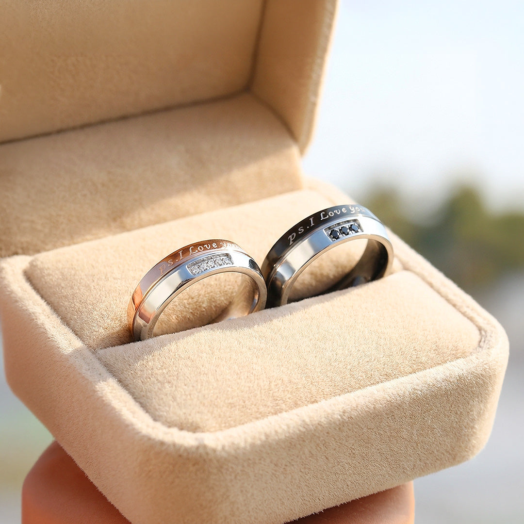 PS I Love You | Engraved Dual-Tone Center Groove Flat Wedding Band