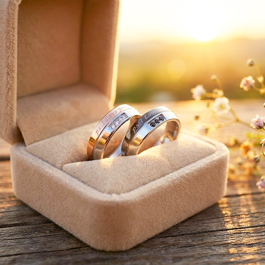 PS I Love You | Engraved Dual-Tone Center Groove Flat Wedding Band