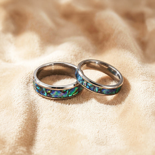 Pacific Reef | Abalone Shell Tungsten Couple Rings | Wedding Bands
