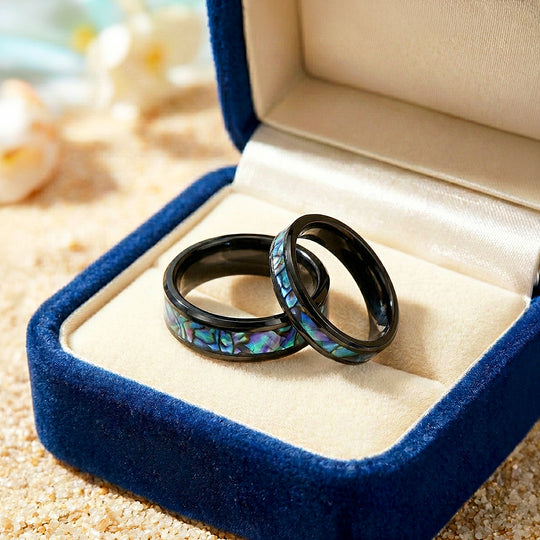 Pacific Reef | Abalone Shell Tungsten Couple Rings | Wedding Bands