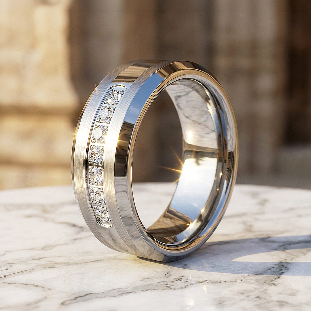 Paxton Brushed Diamond Simulant Tungsten Carbide Ring - Ring | Singapore Jewellery, Wedding Rings & Gifts | Same Day Delivery | Tiara.com.sg