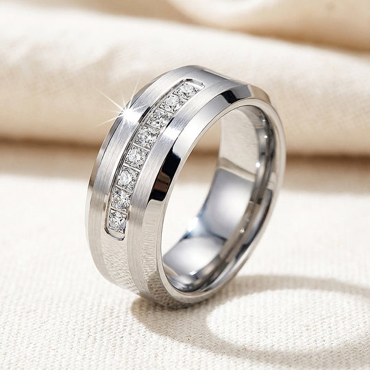 Paxton Brushed Diamond Simulant Tungsten Carbide Ring - Ring | Singapore Jewellery, Wedding Rings &amp; Gifts | Same Day Delivery | Tiara.com.sg