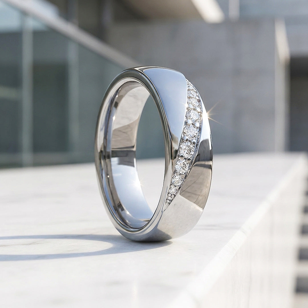 Diagonal Channel Moissanite Men Ring | 925 Sterling Silver | PRM1005
