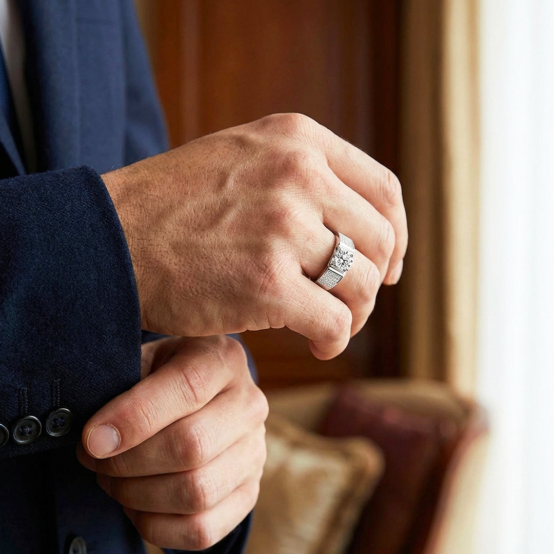 Pavé Moissanite Men Ring | 925 Sterling Silver | PRM1012