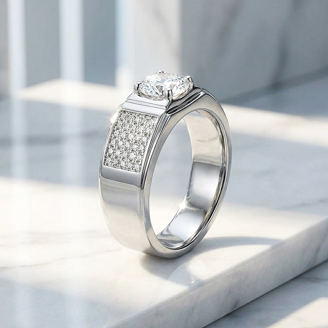 Pavé Moissanite Men Ring | 925 Sterling Silver | PRM1012