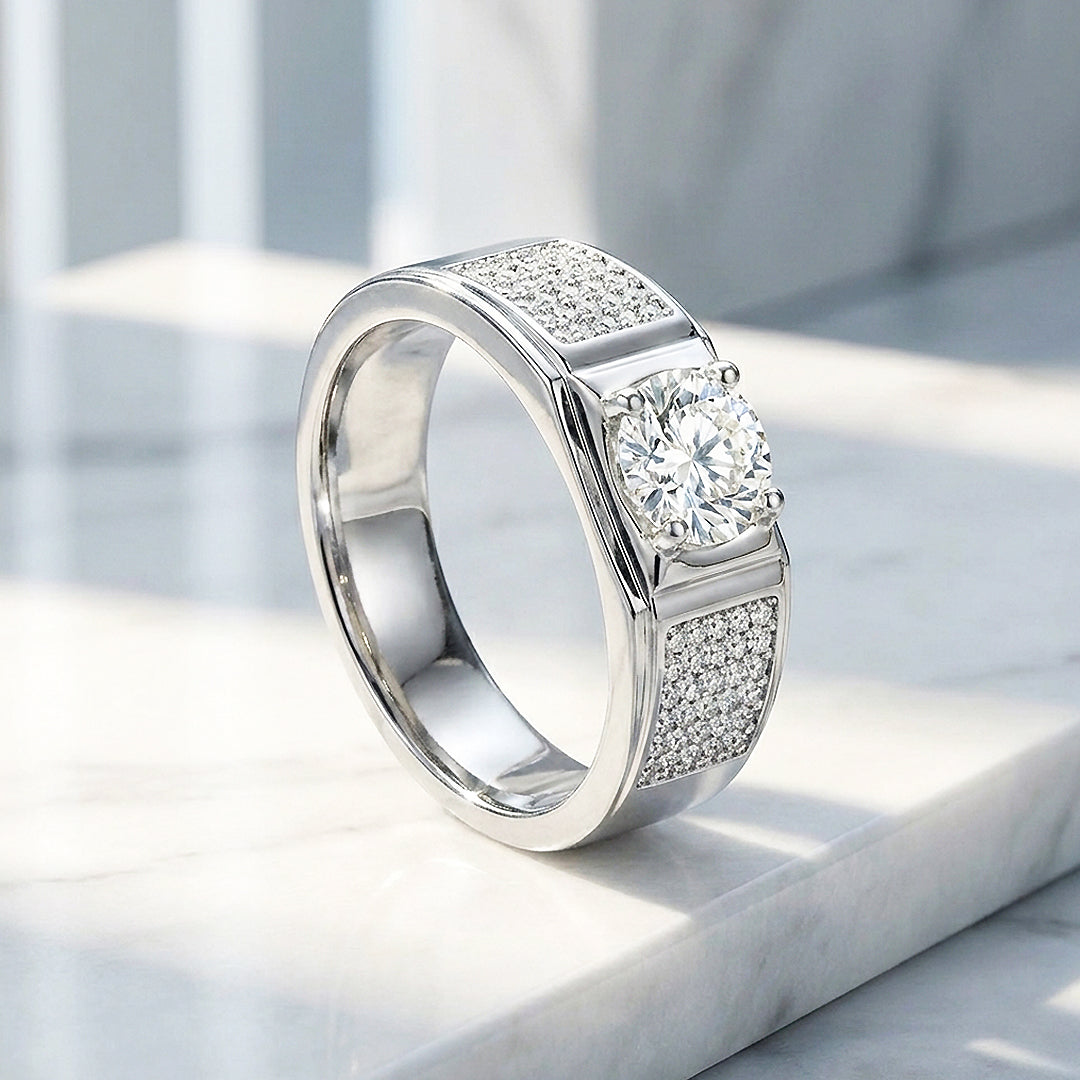 Pavé Moissanite Men Ring | 925 Sterling Silver | PRM1012